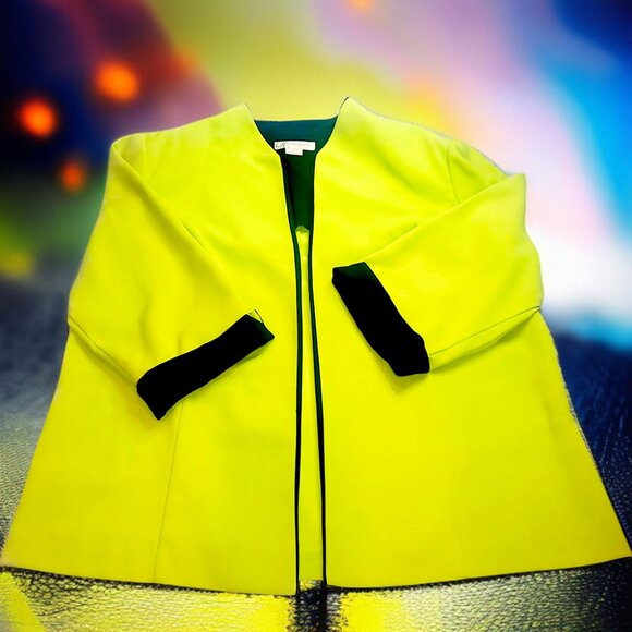 DressBarn Neon green Color block Cuff 3/4 Sleeves Blazer Jacket - Picture 1 of 5